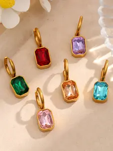 Colorful Gemstone Ear Cuffs Earrings, Stainless Steel Material, 6 Bright Crystal Colors, Enhance Daily Elegance