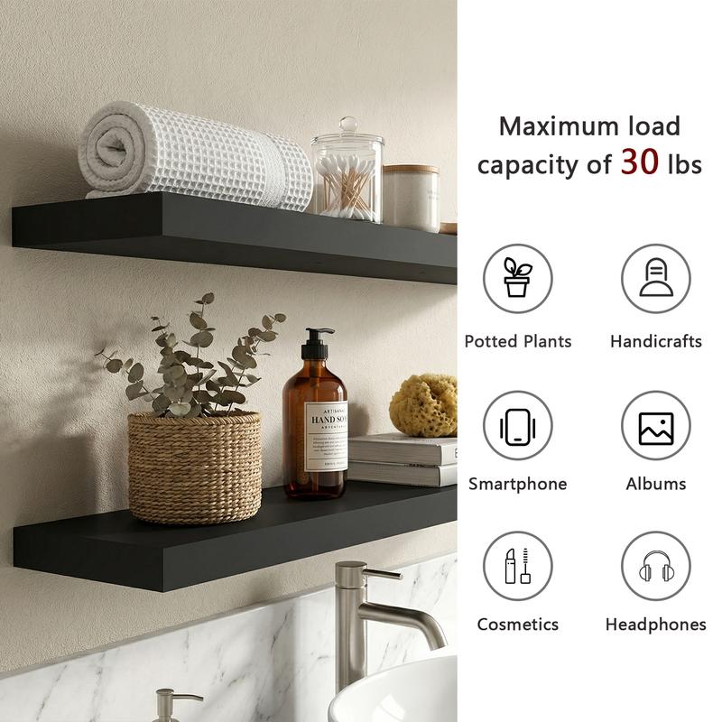 Spaco 35.4" Maple Black Floating Wall Shelves - Modern Wood Storage for Bathroom, Bedroom, Kitchen & Living Room (Invisible Brackets, Decorative & Functional for Books & Organization)