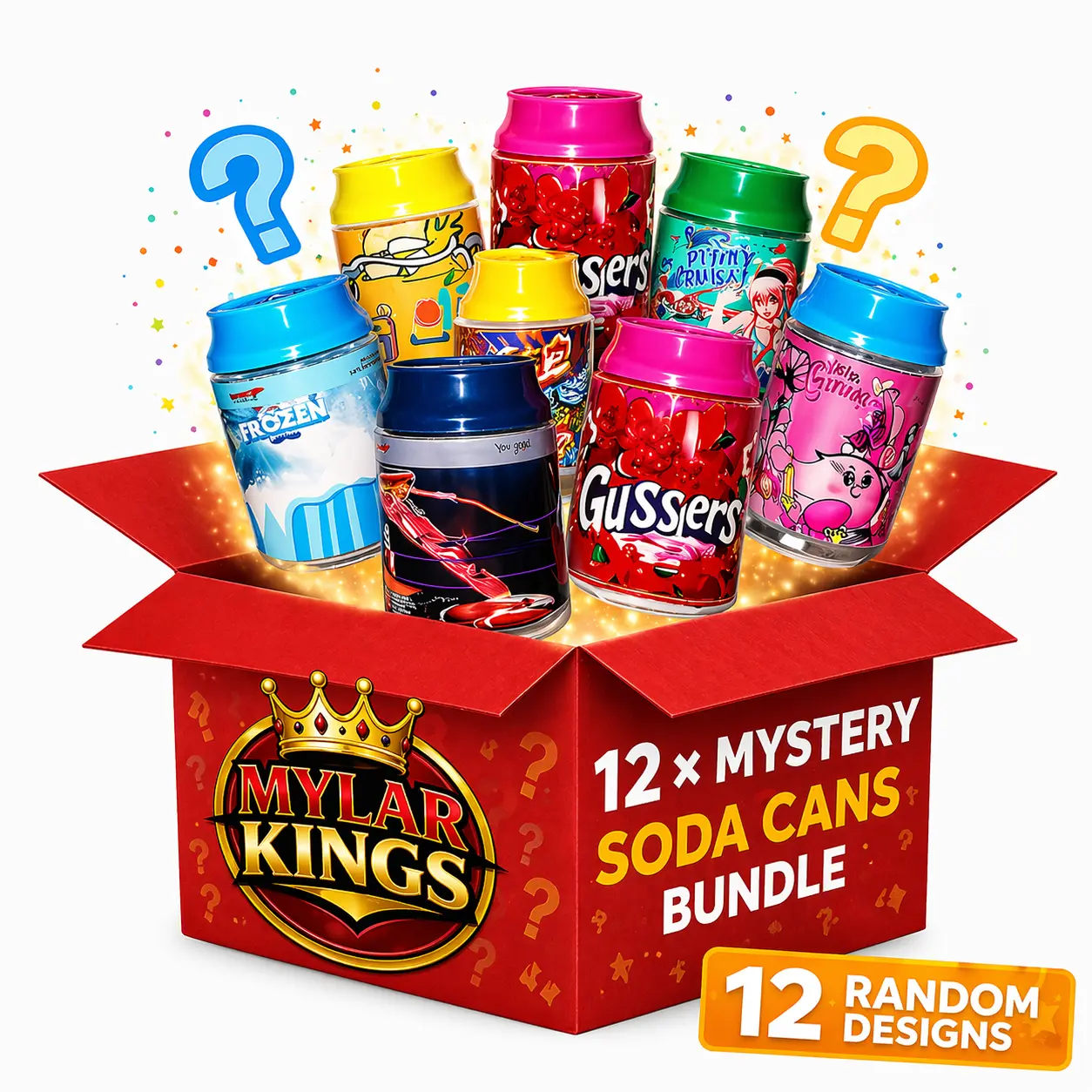 12 Pack 3.5g Soda Can Style Plastic Storage Pouches with Lids Mystery Assorted Designs