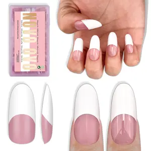 NOVO OVO Old School Oval Round Medium/Long White French Tip Nail Tips Press on BERRY PINK, Extra Thick Soft Gel Fake Nail Acrylic Extension, Need Builder Gel Top Coat, No Glue Included,15 Sizes 240 pcs【NO GLUE TOP COAT AND LAMP INCLUDED】