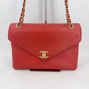 Pre-owned CHANEL leather Crossbody Bags Small Red Calfskin Coco Chevron Envelope Flap Bag