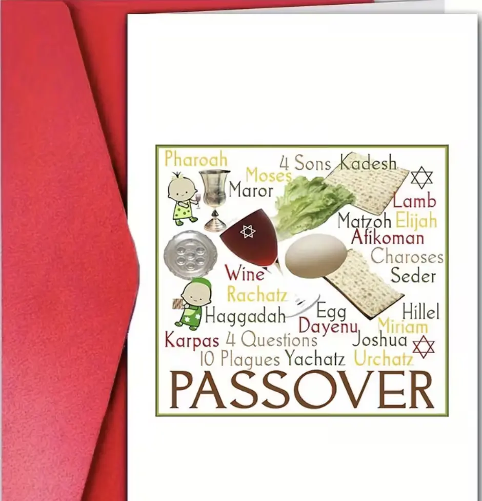 Happy Passover Greeting Card with Envelope – Jewish Holiday Pesach Wishes & Blessings