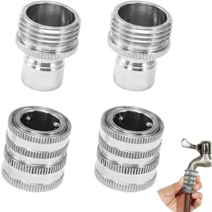 4PCS Set Hose Quick Connect Fittings Bathroom Garden 3/ 4 Inch GHT Stainless Steel Brass Quick Release Hose Connector Fitter Set for Faucet Garden Bathroom Hose Sprayer Pressure Washer Pump Watering Equipment