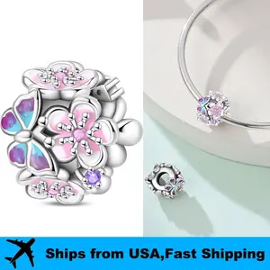 Original jewelry, 1 piece S925 sterling silver butterfly love flower beads, suitable for original 3mm bracelet necklace keychain DIY pendant to make women's gifts, suitable for birthday and holiday party gifts