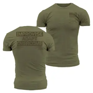 Improvise Adapt Overcome T-Shirt, 2 Sides Military Tactical Quote Design with Flag Crest and Combat Mindset Message, Veteran Motivation Tee, Gift for Soldiers and Warriors, for Men & Women
