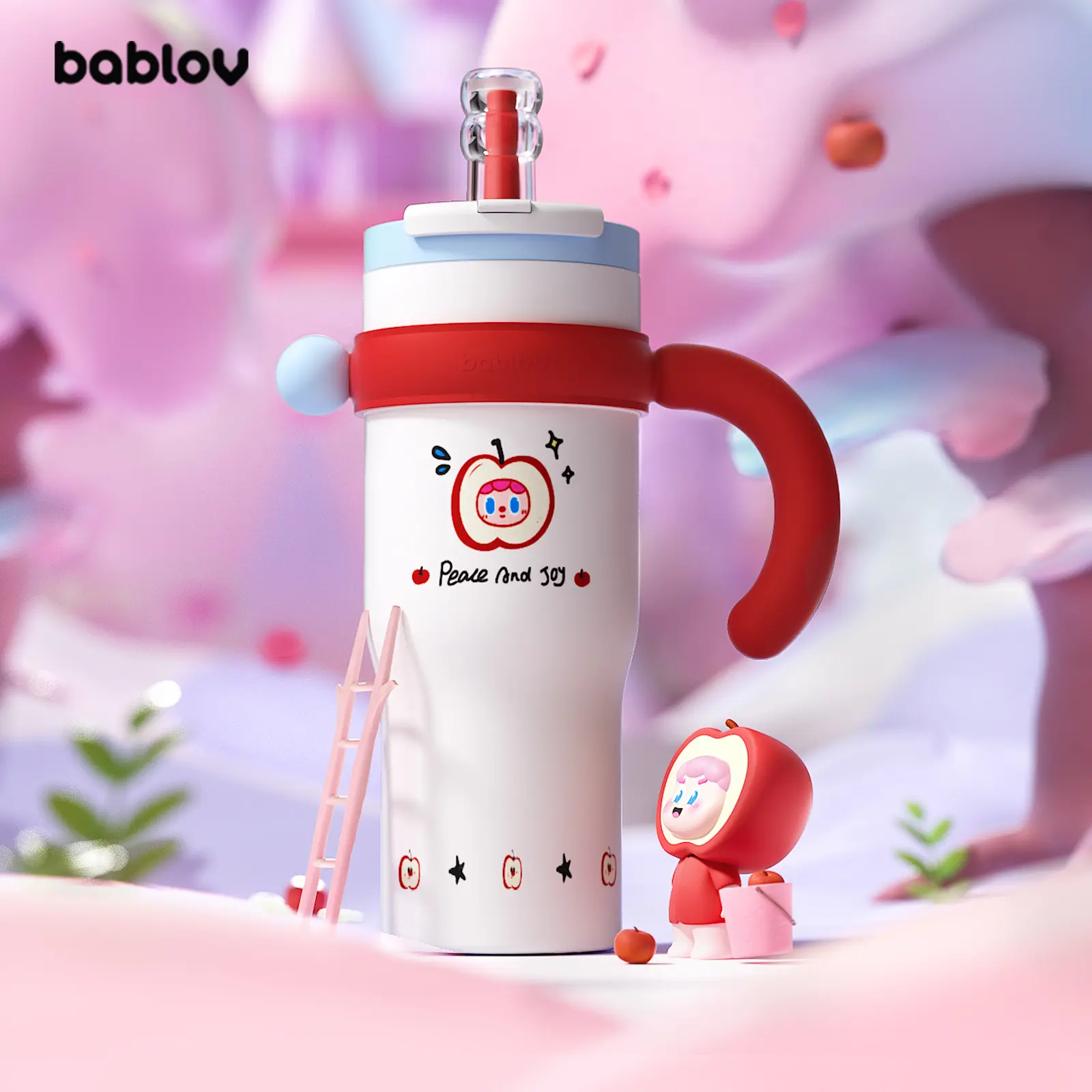 42oz Leak-Resistant Tumbler with Ceramic Inner & 316L SS, Portable Cartoon Pattern Water Bottle with Handle, Suitable for Children & Adults