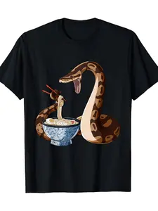 Funny Japanese Kawaii Ramen Snake Ball Python TShirt Cute Reptile Ramen Design Soft Breathable Casual Round Neck Tee for Men Unisex Anime Conventions Pyton Lovers Gift