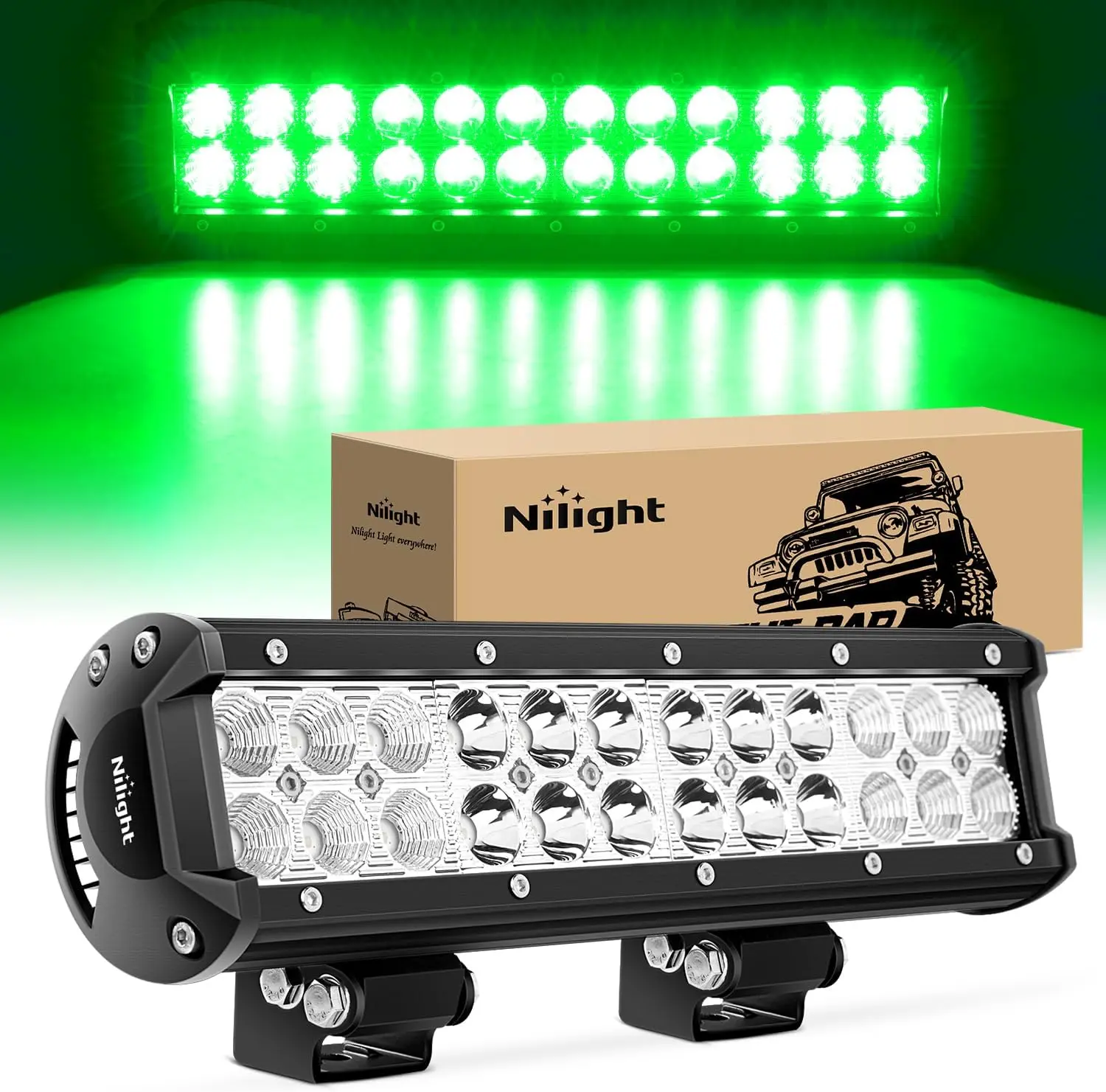 Nilight 12in 72W Power Green Beam Spot-Flood Combo Driving Light - LED Work Light with Aluminum Casing, Mounting Brackets for Off-Road Trucks, UTV, Driving Lights