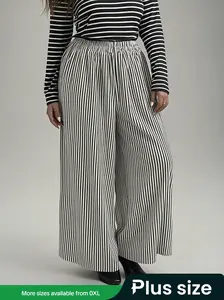 Plus Size Women's Striped Print Casual Streetwear Pants, Casual Style, All Seasons Wear, Moderate Fabric Thickness, Woven Material, Fitted Design
