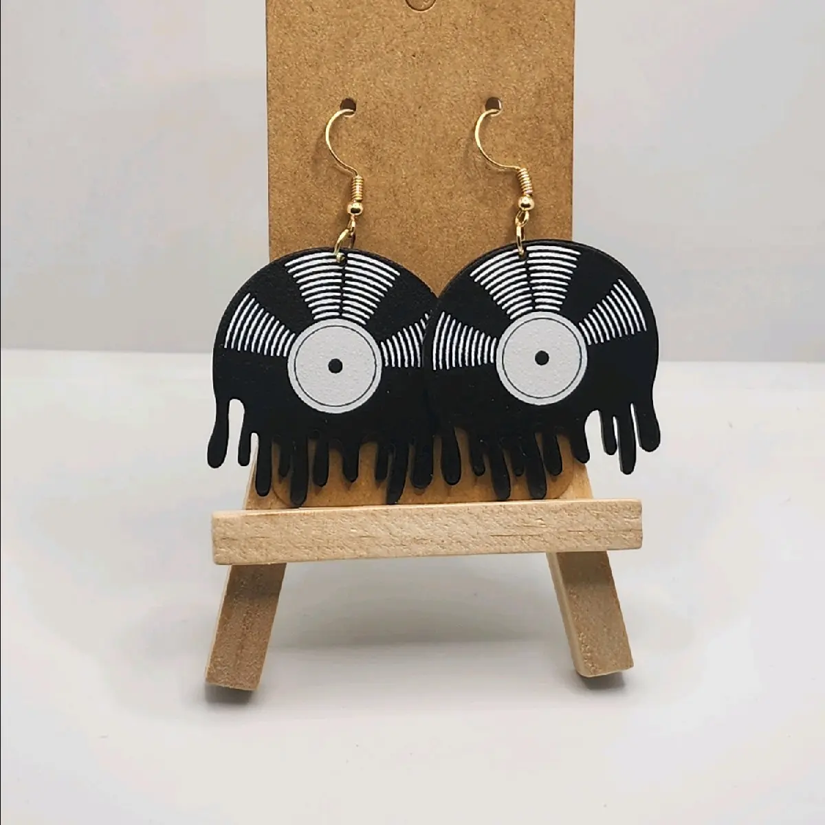 Melted Music Record Earrings, Music Theme Costume Jewelry with Playful Shape & Record Motif, Lightweight Unisex Fit Hook Earrings for Stylish Comfortable Wear, Plastic