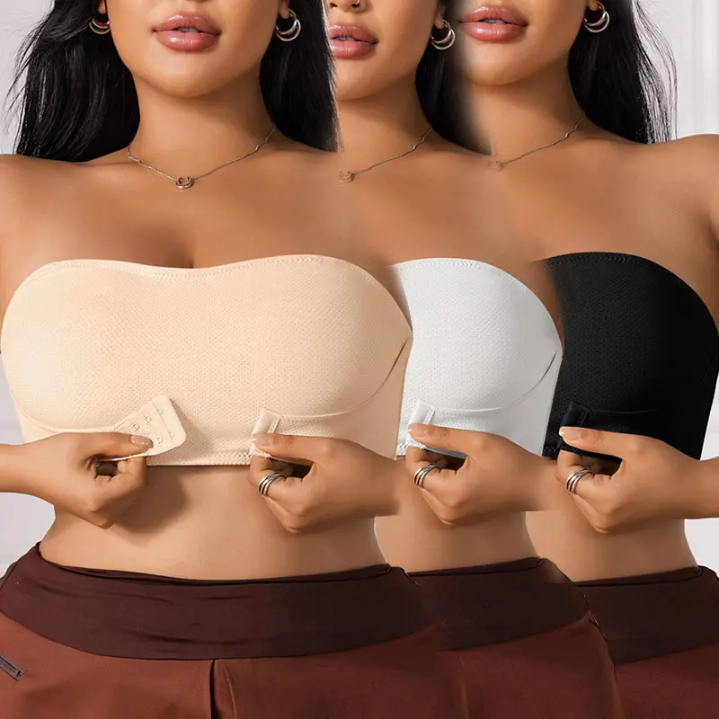 【DealsForYouDays】Mimilemon Womens Strapless Front Closure Bandeau Bra Push Up Non Slip Wireless Supportive  Seamless Comfortable Bra SummerWins