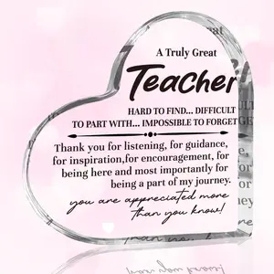 Acrylic Heart Shaped Teacher Decoration Gift, Elegant Desk Ornament for Educators, Perfect Appreciation Present for Teachers, Acrylic Plaque Sign
