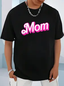 100% Cotton Unisex Mom Pink & White Overlapping Font Halloween Costume T-Shirt, Men's Women's Shirt Top, Short Sleeve Tops Crewneck T-shirt