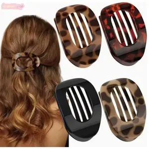 4pcs Tortoiseshell & Solid Color Oval Hair Clips, Non-Slip Barrettes For Thick & Fine Hair