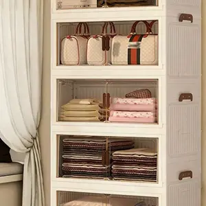 4layers Plastic Storage Bins, Foldable Storage Bins With LIDS And Wheels, Foldable Storage Boxes With Doors, Closet Storage And Storage Drawers, Foldable Stackable Lockers Outdoor Decor