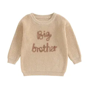 Toddler Baby Boy Fall Winter Big Little Brother Sweater Long Sleeve Letter Embroidery Knit Pullover Knitwear Infant Clothes