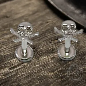 GTHIC 16G Crossbones Skull Titanium Piercing Lip Ring Punk Piercing Jewelry for Men Women Party Wear