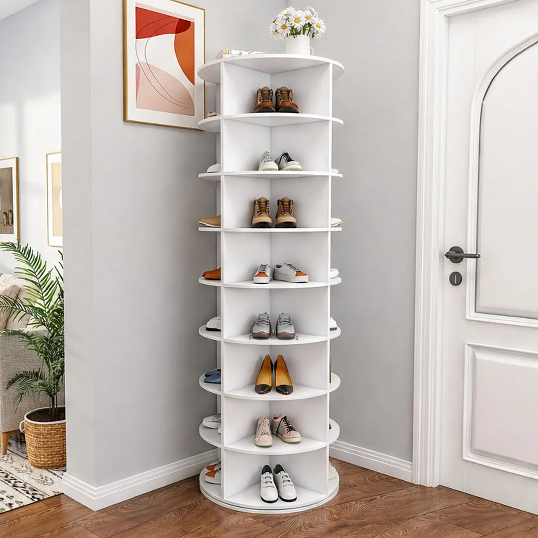 ARCH 8-Tier 360° Rotating Cylindrical Shoe Rack Tower, Free-Standing PVC White Home Organizer Holds 32 Pairs, American Design Luxury Modern Storage Rack for Entryway & Closet, 43.21 lb Weight, Rotating Shoe Rack