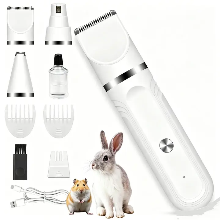 4-in-1 Cordless Pet Grooming Clippers Keychain Accessory - Quiet (Below 50 dB), Paw Trimmer, Nail Grinder, Battery-Powered Brush, Rechargeable for Small/Large Dogs & Cats, Reduces Salon Costs