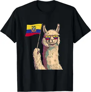 100% Cotton Ecuadorian Roots Llama Sunglass Ecuadorian Flag Ecuador T-Shirt