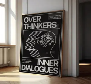 Overthinkers Trippy Wall Art, Psychedelic Poster, Black Wall Art, Retro Wall Decor, Spritual Wall Print, 70s Wall Print, Vintage Poster