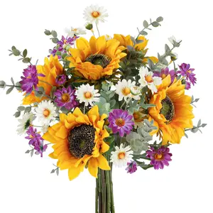 Artificial Sunflower Cemetery Flowers for Grave Bouquets, Wedding Bride Bouquet, Fall Floral Arrangement, Home Decor, Decorative Flowers Bouquet