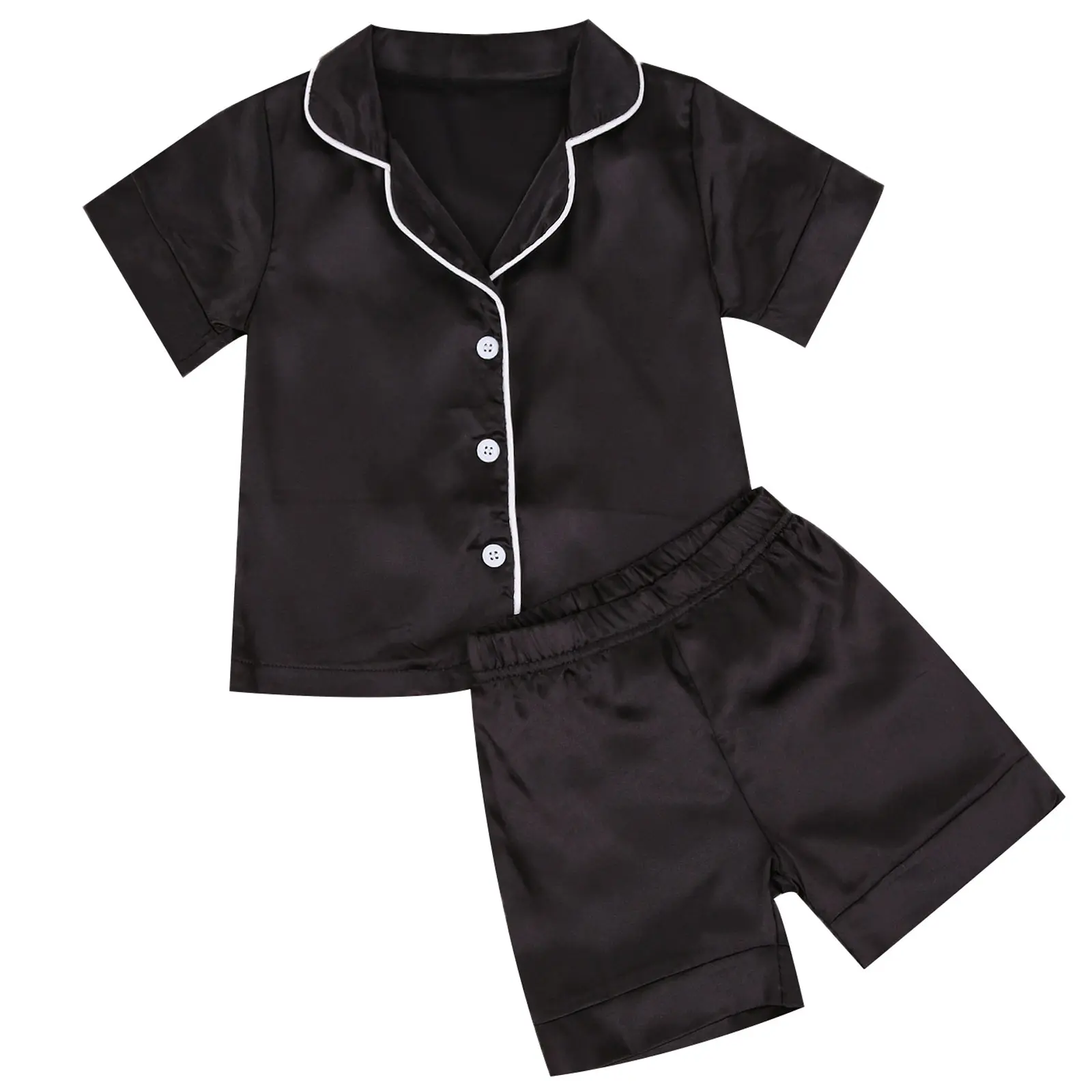 Toddler Baby Girl Silk Pajama Set - Baby Clothing, Lapel Button-Down, Bow Detail, Satin Silk, Soft Sleepwear Loungewear, Polyester, Short/Long Set Pack, Premium Soft Sleepwear