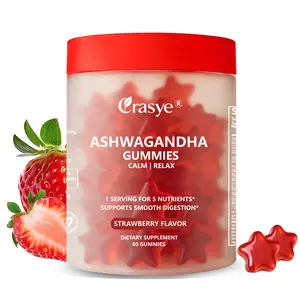 Crasye Ashwagandha Gummies Strawberry Flavor 2000mg Ashwagandha Turmeric Vitamins B12 D3 Vegan Calm Support for Restful Sleep Happy Mood Smooth Digestion 60 Gummies 30 Servings