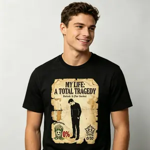 Funny "My Life: A Total Tragedy" T-Shirt | Sarcastic Rotten Tomatoes Style Graphic Tee | Ironic Movie Review Black Shirt | Premium Cotton Relatable Burnout Top | Unique Gift for Sarcastic Friends