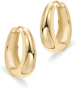 Gold Plated 14K PAVOI 925 Sterling Silver Post Small Chunky Hoops Earrings Thick Lightweight Gold Hoop Earrings for Women