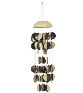 17 inches Black Wood Jellyfish Inspired Geometric Windchime Decor Hanging