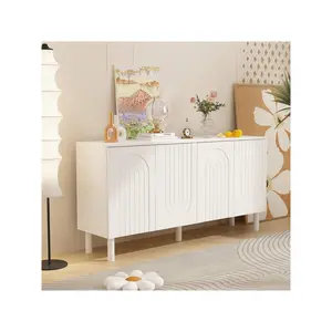 FUFU&GAGA Living Room Modern 63" Long Buffet Sideboard Console Table, Storage Cabinet With 4 Pop-Out Doors, Decorative Cupboard Console Table