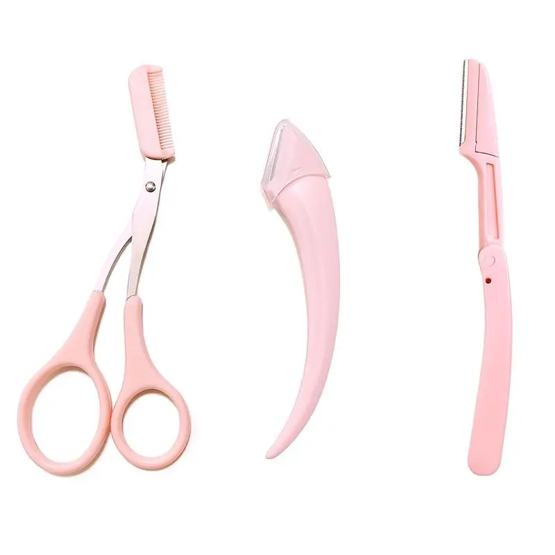 Eyebrow Scissors Set, 3-Piece Eyebrow Trimmer Set, Eyebrow Shaping Tool, Eyebrow Products for Women and Girls, Portable Eye Makeup Tools for Home and Travel
