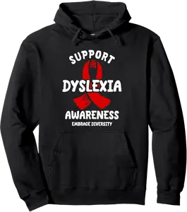Support Dyslexia Awareness Red Ribbon Design Pullover Hoodie - Keithhodges Shop 81B0DHSFWSYT