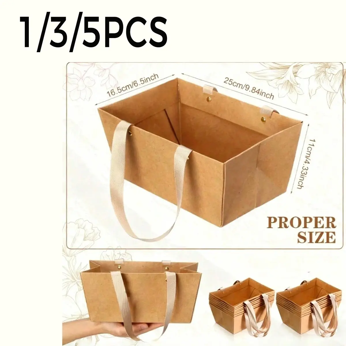 Kraft Paper Gift Basket with Handle, 9.8x6.5x4.3 Inches, Ideal for Wedding Favors, Holiday Gifts, Party Decorations, Easy to Carry
