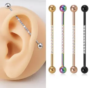 1PC 14G Surgical Steel Semi-Pave Industrial Barbell Helix Piercing
