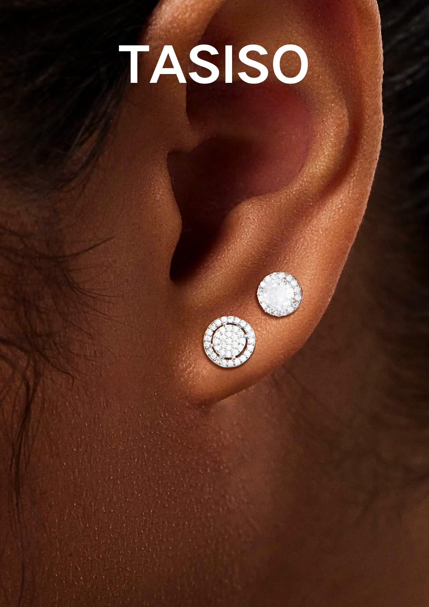 TASISO Sparkling 14K Gold Plated Cubic Zirconia Hoop & Stud Earrings Set for Women Multi-Size Daily Wear & Gift Eco-Friendly Zircon Stones Gift