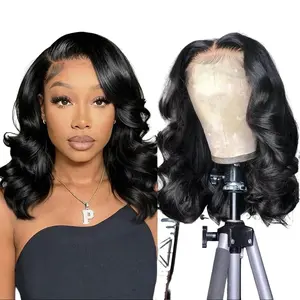 13x6 HD Lace Wig - Really Human Hair, Natural Black, Body Wave Bob, 180% Density, 12-16 Inch | Premium Quality, Perfect Hairline & Elegant Style | Queen Energy & Fashion Trend | Perfect for Black Women