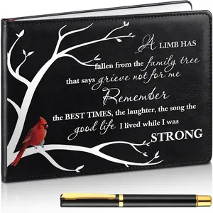 Funeral Guest Book for Memorial Service, In Loving Memory Guest Book with Pen, 144 Pages Cardinal Celebration of Life Party Supplies, Funeral Sign-in Books for Guests
