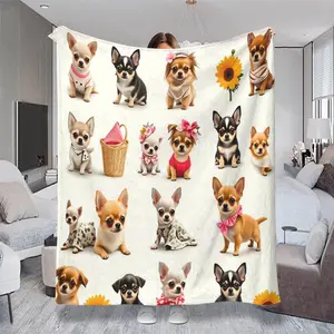 Chihuahua Puppies Themed Throw Blanket, Multiple Specifications Available, Colorful Design, Soft Fabric for Cozy Naps, Ideal for Leisure & Lounge, Adorable Dog Print, Perfect for Relaxing Moments