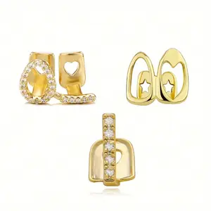 3pcs Copper Bar Teeth Grillz Set with Cubic Zirconia - Hollow 1-Shape Smooth Dental Jewelry Hip-Hop Style for Daily Wear & Gifts No Plated Durable Grillz