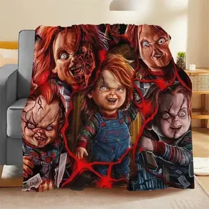 Horror Movie Chucky Plush Blanket Soft Comfortable Flannel Throw For Sofa Bedroom Home Office Camping All Season Use Cozy Warm Breathable Ideal Gift For Fans Halloween Decor Daily Naps Relaxation