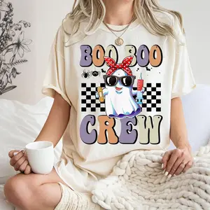 Boo boo Crew Nurse Halloween Ghost Costume Paramedic Nurse T-Shirt Boo Boo Crew Nurse Lazy Halloween Boo Nurse Shirt Halloween