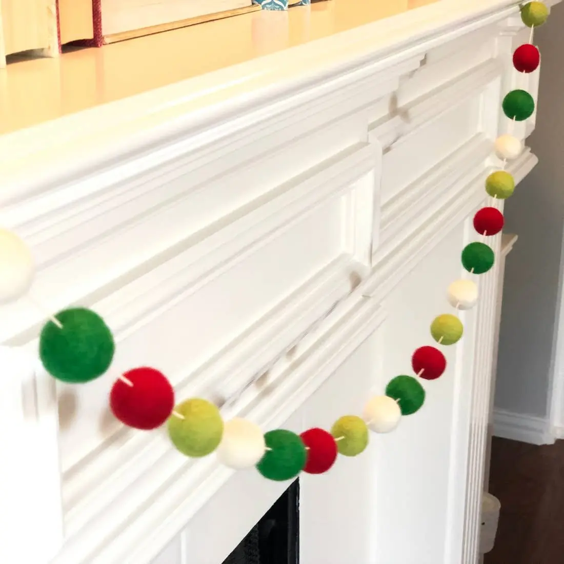Ivory & Colorful Wool Pom Christmas Garland - Wool Felt, Cotton Festive Ornaments with 5ft/5ft Twine, 20 Balls for Slide-Mounted Trees, Home Room Decor