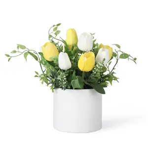 Tulips Artificial Flowers - 6.9"Fake Tulips for Home Decor, 12 Artificial PU Flowers for Vase Fillers, Kitchen Office Wedding Dining Table Decorations