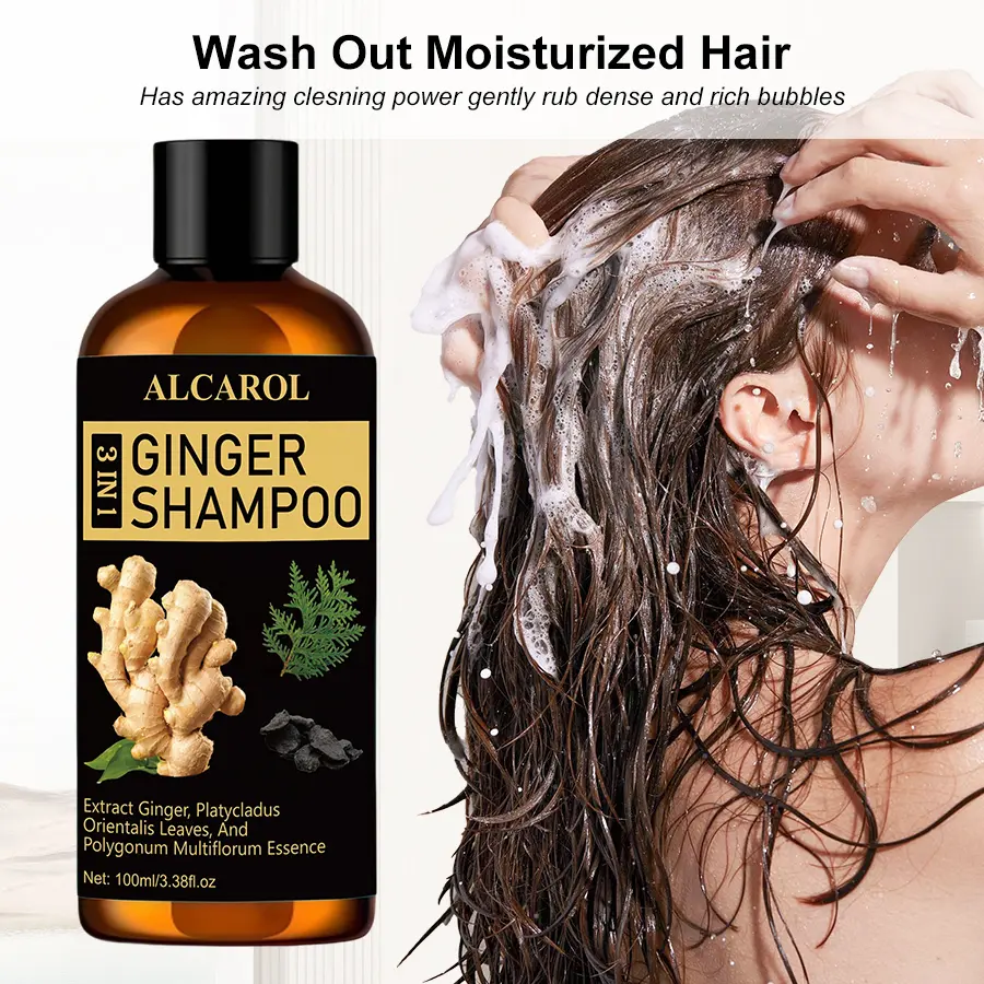 Ginger Hair Care Shampoo with Platycladus Orientalis & Polygonum Multiflorum, Natural Hair Growth Shampoo, Reduce Split Ends, Strengthen Hair, Gentle Cleansing Shampoo, 100ml/3.38fl.oz