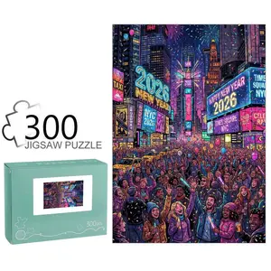 2026 NYE Times Square NYC Jigsaw Puzzle - Vibrant Cartoon, Durable Cardboard, Neon Colors, Festive Design for Family & Holiday Decor