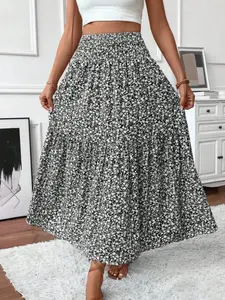 Women's  Ditsy Floral Print Tiered Layer Hem, Boho Fashion Casual Long Skirt for Daily Holiday Vacation Wear, Ladies Bottoms for Summer, Boho Casual Skirts