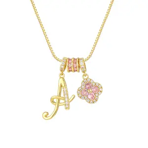 2026 New model Plated 3-Layer Initial A-Z Letter Pendant Necklace for Women, Snake Chain Choker with Pink Heart Zircon, Adjustable Length Costume Jewelry
