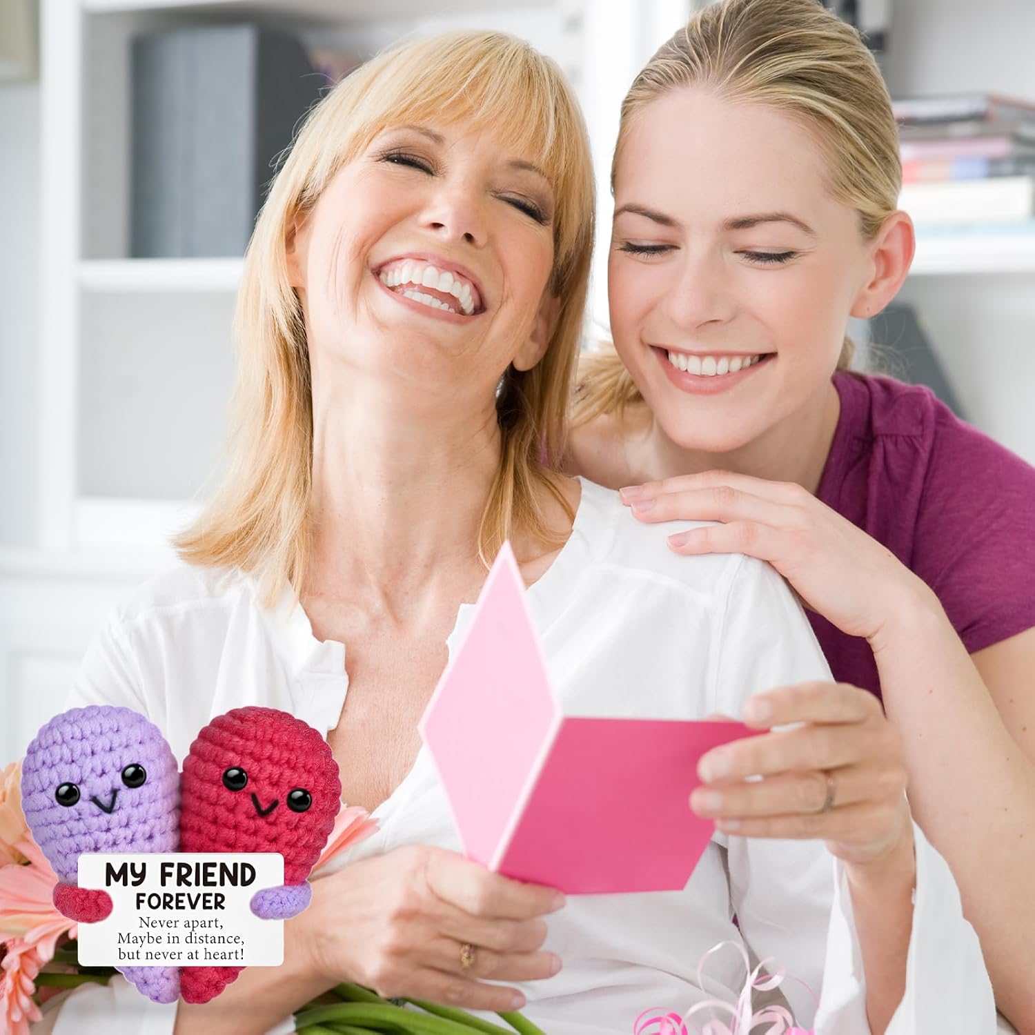 Funny Crochet Heart Best Friend Birthday Gifts for Women,Easter Basket Stuffers Long Distance Friendship Gifts for Friends Graduation Mothers Day Going Away Gift Coworkers Bestie,Cute Handmade Decor